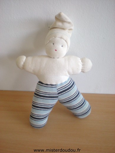 Doudou Lutin Cotton people organic Blanc bleu rayé 