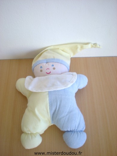 Doudou Lutin Dmc Jaune bleu bavoir blanc à broder 