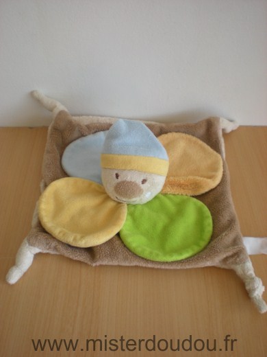 Doudou Lutin Futuroscope Marron petales jaune bleu vert 