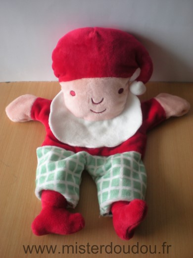 Doudou Lutin Hema Pere noel rouge vert blanc 