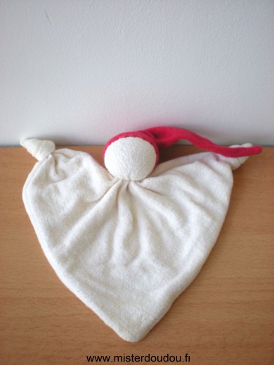 Doudou Lutin Keptin Tissus eponge blanc bonnet rouge 