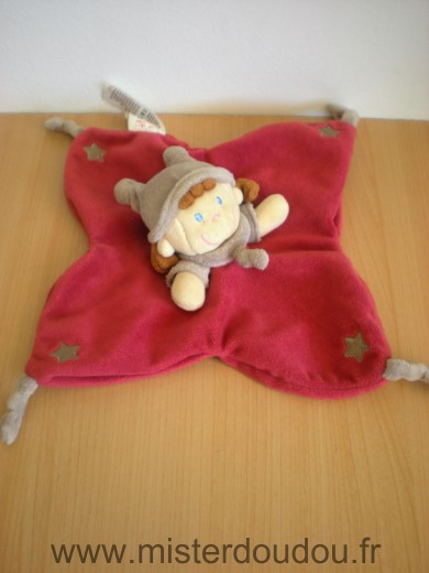 Doudou Lutin Kiabi baby Bordeau gris etoiles 