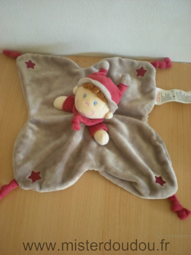 Doudou Lutin Kiabi baby Marron bordeau etoiles 