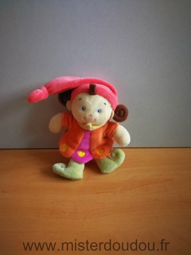 Doudou Lutin Kiabi baby Nicotoy orange rouge rose 