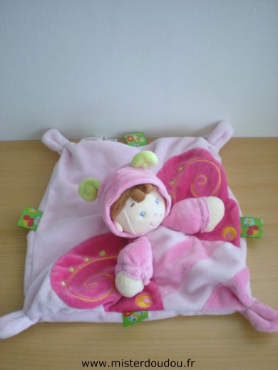 Doudou Lutin Kiabi baby Rose papillon 