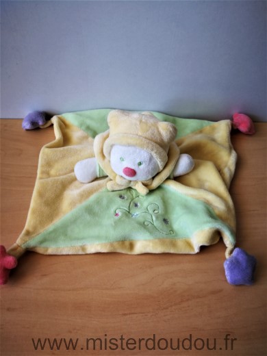 Doudou Lutin Kiabi baby Vert jaune etoiles roses 