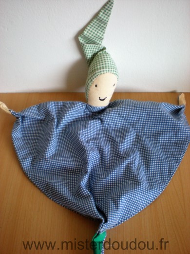 Doudou Lutin L oiseau bateau Vichy bleu bonnet vichy vert 