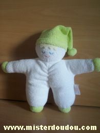 Doudou Lutin Lierac Blanc bonnet vert En tissus éponge