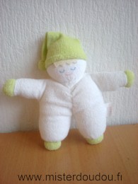 Doudou Lutin Lierac Tissus éponge blanc vert 