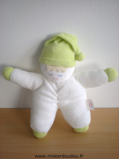 Doudou Lutin Lierac Tissus eponge blanc vert 