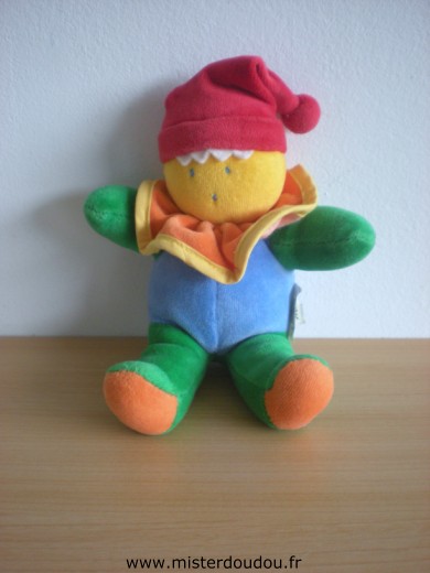 Doudou Lutin Luckson Bleu vert jaune bonnet rouge 