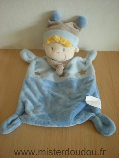 Doudou Lutin Nicotoy Bonhomme bleu gris etoiles 