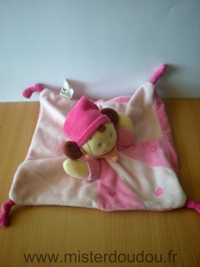 Doudou Lutin Nicotoy Fee fille rose coeurs 