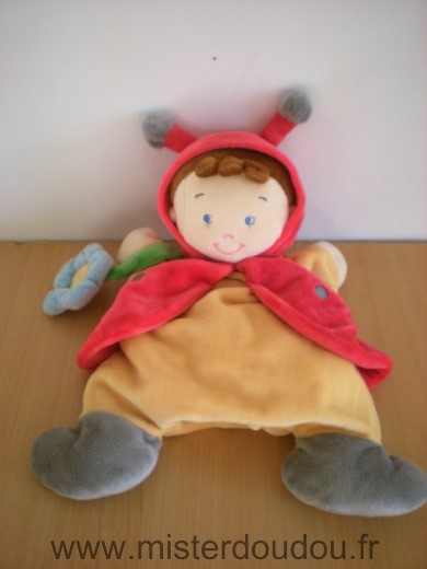 Doudou Bonhomme Nicotoy Jaune coccinelle rouge fleur bleue 