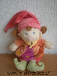 Doudou Lutin Nicotoy Orange mauve rouge vert col jaune 