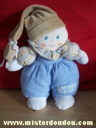 Doudou Lutin Nounours Bleu jeans bonnet marron 