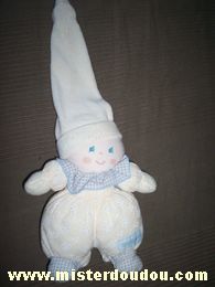 Doudou Lutin Nounours Jaune pale Colerette et pieds vichy bleu