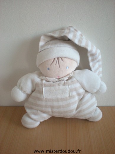 Doudou Lutin Nounours Rayé blanc beige, 