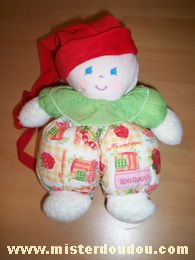 Doudou Lutin Nounours Rouge vert écru 