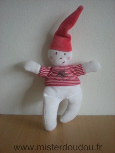 Doudou Lutin Petit bateau Blanc rouge bonnet rouge etoile 