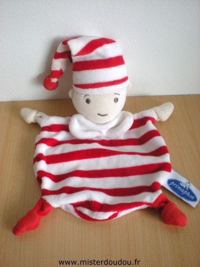 Doudou Lutin Primaphot Rayé rouge blanc 