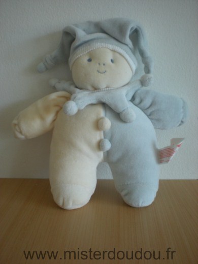 Doudou Lutin Priscilla larsen Ecru bleu 