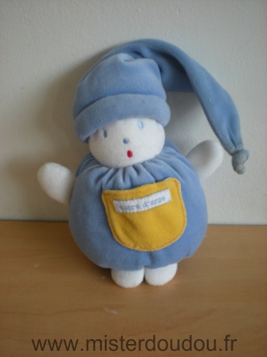 Doudou Lutin Sucre d orge Bleu poche jaune 