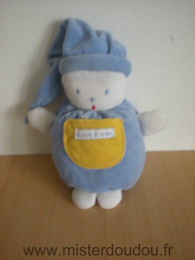 Doudou Lutin Sucre d orge Bleu poche jaune 