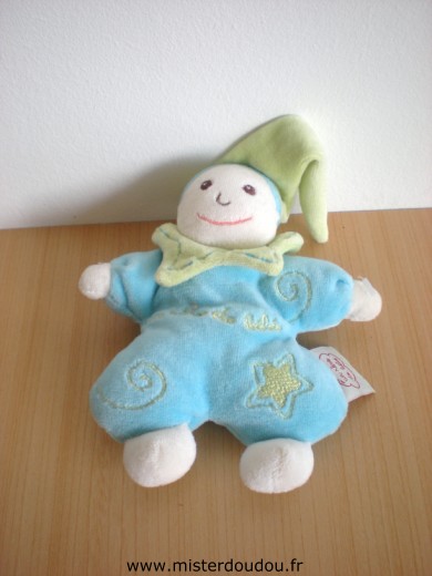 Doudou Lutin Un rêve de bébé Bleu bonnet vert 