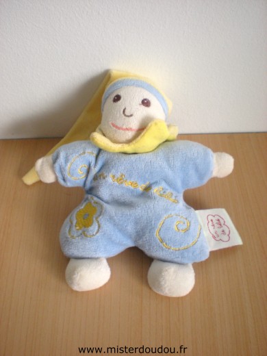 Doudou Lutin Un rêve de bébé Bleu jaune 