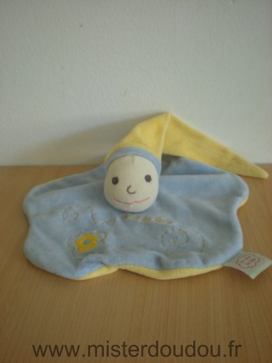 Doudou Lutin Un rêve de bébé Bleu jaune bonnet jaune 