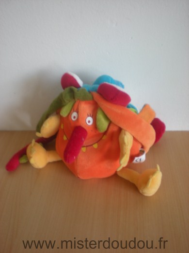 Doudou Monstre Lilliputiens Reversible monstre orange ou bleu 