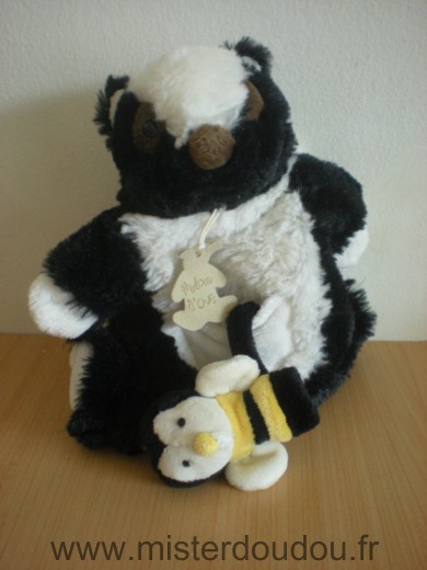 Doudou Moufette Histoire d ours Noir et blanc avec bebe abeille 