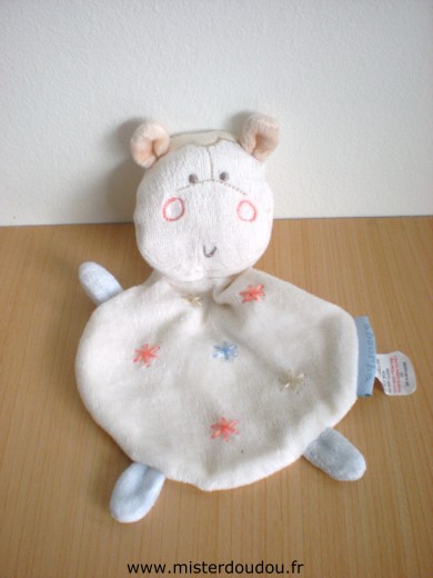 Doudou Mouton Absorba Blanc etoiles roses bleues beiges 