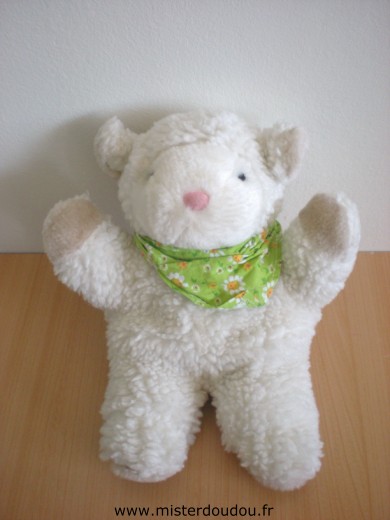 Doudou Mouton Bergere de france Blanc foulard vert 