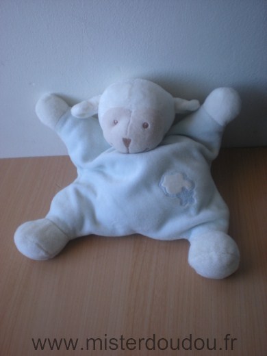 Doudou Mouton Bout chou Bleu avec brodé un nuage et étoile 