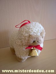 Doudou Mouton Cedatec Ecru beige ruban rouge clochette 