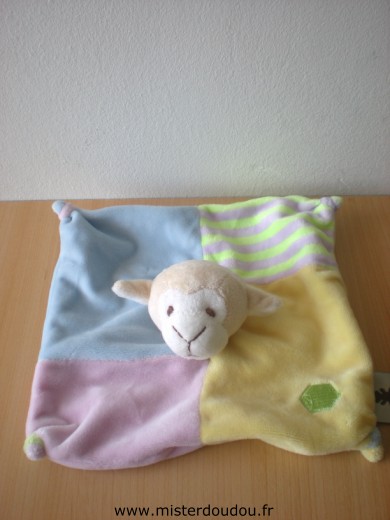 Doudou Mouton Cmp Bleu rose jaune vert 