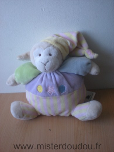 Doudou Mouton Cmp Mauve bleu vert jaune 