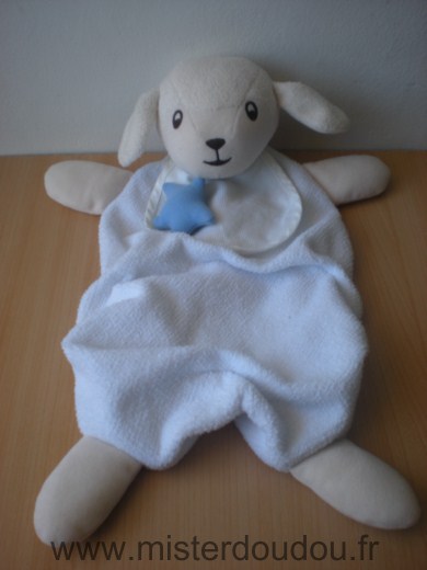 Doudou Mouton Dmc Blanc écru bavoir à broder etoile bleue Range pyjama