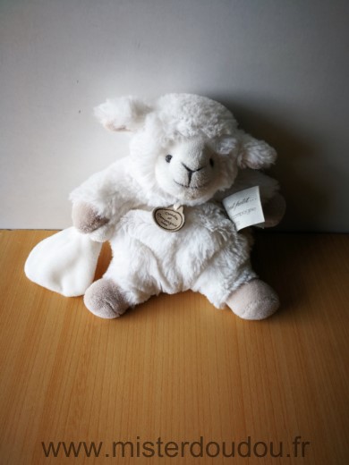 Doudou Mouton Doudou et compagnie Agneau blanc beige mouchoir blanc 