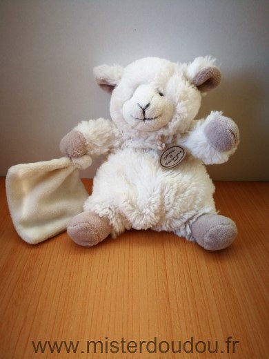 Doudou Mouton Doudou et compagnie Blanc beige mouchoir blanc 