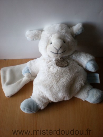 Doudou Mouton Doudou et compagnie Blanc bleu mouchoir blanc 