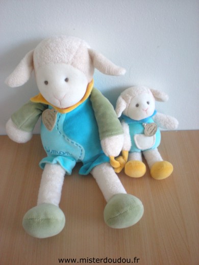 Doudou Mouton Doudou et compagnie Simon le mouton bleu vert avec bébé 