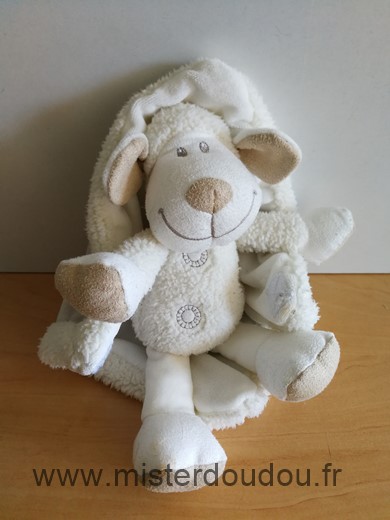 Doudou Mouton Kiabi baby Blanc beige couverture grise 