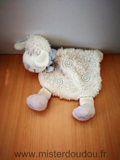 Doudou Mouton Kiabi baby Blanc bleu spirale 