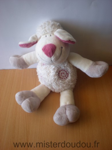 Doudou Mouton Kiabi baby Blanc bordeau spirales 