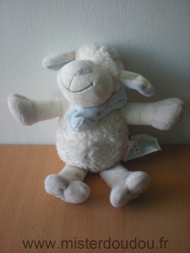 Doudou Mouton Kiabi baby Blanc echarpe bleue 3 spirales