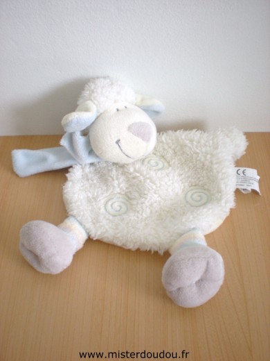 Doudou Mouton Kiabi baby Nicotoy blanc spirales bleues 