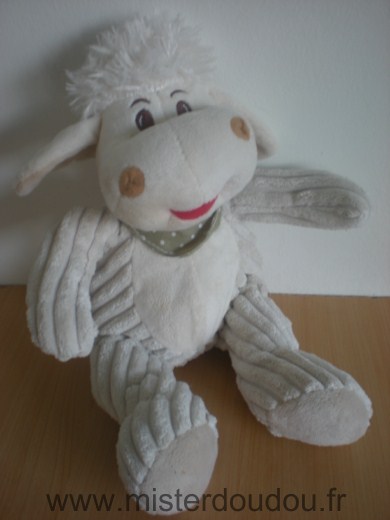 Doudou Mouton Les petites marie Ecru foulard gris points blanc 